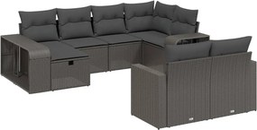 3266235 vidaXL Градински комплект диван с възглавници 10 части черен полиратан