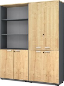 Офис библиотека Venturo TopMebel от меламин с врати в цвят антрацит - дъб 160x40x200cm.