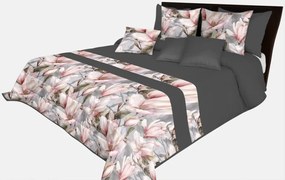 Покривка за легло в антрацит с деликатна шарка на божур Ширина: 220 см | Дължина: 240 см