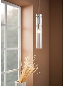 Висящо осветително тяло в сребрист цвят със стъклен абажур Tubo – Markslöjd