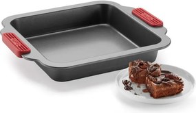 Тава за печене Lekue 1009437, 20x20 см, Керамично незалепващо покритие, Карбонова стомана, От +4°C до +240°C, Черен/Червен