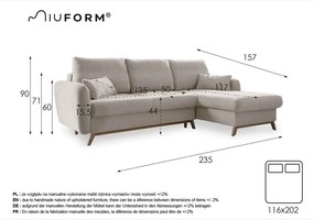 Бежов ъглов разтегателен диван, десен ъгъл Scandic Lagom - Miuform