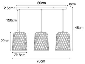 Ориенталски окачен аплик черен с бамбук 3-светлина - Rayan