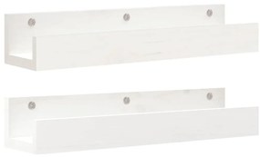 823585 vidaXL Стенни рафтове 2 бр бели 50x12x9 см масивно борово дърво