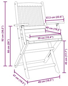 Sonata H Сгъваеми градински столове с бял cushions комплект от 6 броя от масивна акациева дървесина
