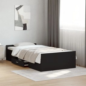 3280350 vidaXL Рамка за легло с чекмеджета, черна, 75x190 см, инженерно дърво