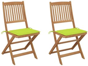 3064655 vidaXL Сгъваеми градински столове, 2 бр, с възглавници, акация масив