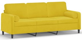 3200897 vidaXL 3-местен диван с декоративни възглавници жълт, 180 см кадифе