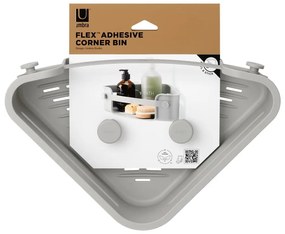 Сив ъглов самоносещ рафт за баня, изработен от рециклирана пластмаса Flex Adhesive - Umbra