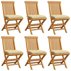 3065607 vidaXL Градински столове с кремавобели възглавници 6 бр тик масив