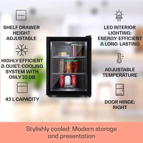 Klarstein Brooklyn 42, мини хладилник, със стъклена врата, LED осветление, рафтове