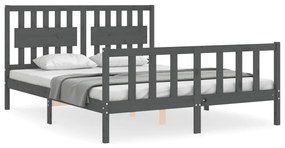 3192433 vidaXL Рамка за легло с табла сива 5FT King Size масивно дърво