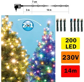 LED Екстериорни Коледни лампички 200xLED/5 функции 17м IP44 топло бели/многоцветни