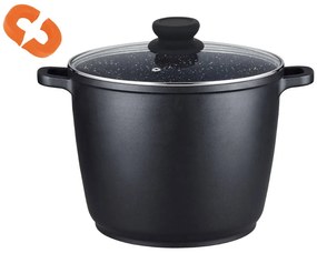 Дълбока тенджера с капак ZEPHYR ZP 4318 M24D, 6.2 литра, 24х16.5 см, Ръкохватки, Покритие Granite, Индукция, Черен