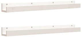 823595 vidaXL Стенни рафтове, 2 бр, бяла, 110x12x9 см масивно борово дърво