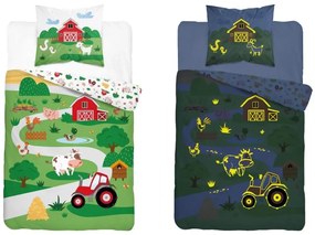 Детско памучно спално бельо, светещо в тъмното - Животни във фермата Ширина: 140 см | Дължина: 200 см
