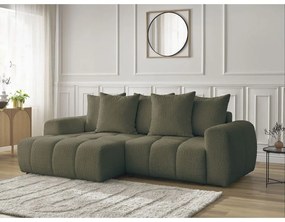 Сгъваем/с място за съхранение ъглов диван от прежда с примки от букле в цвят каки (ляв ъгъл) Roxelane – Bobochic Paris