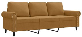 359546 vidaXL 3-местен диван, кафяв, 180 см, кадифе