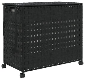 372047 vidaXL Кош за пране с колела, черен, 66x35x60 см, ратан