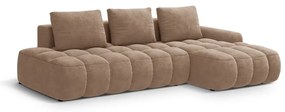 Светлокафяв кадифен сгъваем/с място за съхранение ъглов диван (десен ъгъл) Linz – Cosmopolitan Design