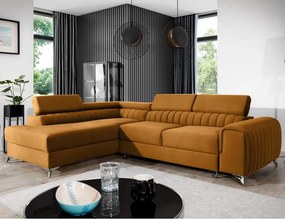Жълт кадифен разтегателен ъглов диван с място за съхранение (ляв ъгъл L форма) Laurence – ELTAP