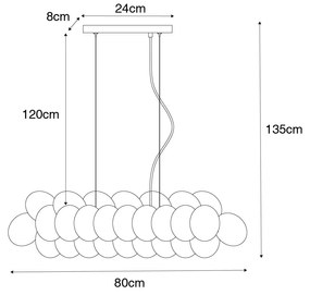 Висяща лампа черна с опалово стъкло 8-светлинна продълговата - Uvas