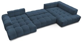 Тъмносин шенилов сгъваем/с място за съхранение ъглов диван (десен ъгъл/U форма) Everest – Bobochic Paris