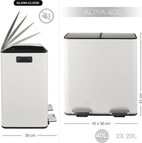Стоманено кошче за боклук 2x20 l за рециклиране с педал в матово бял цвят Aliya – Spirella