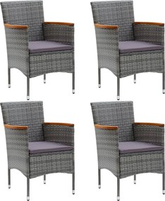 310567 vidaXL Градински трапезни столове, 4 бр, полиратан, сиви
