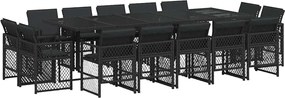 3210871 vidaXL Градински комплект с възглавници 15 части полиратан черен
