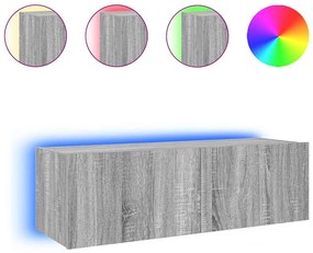 837300 vidaXL Стенен ТВ шкаф с LED осветление, сив сонома, 100x35x31 см
