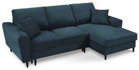 Тъмносин разтегателен ъглов диван с място за съхранение от рипсено кадифе (десен ъгъл) Kyoto – Cosmopolitan Design