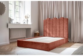 Тапицирано двойно легло с място за съхранение и решетка140x200 cm в тухлен цвят Dreamy Aurora - Miuform