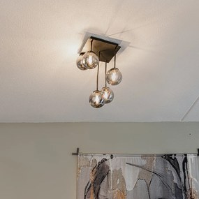 Модерна таванна лампа черна 5-лампа с димно стъкло - Атина