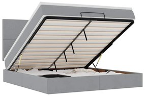 3313934 vidaXL Османска легло с матрак и LED, светлосиво, 160x200 см, плат