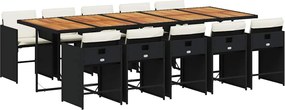 3211119 vidaXL Градински комплект с възглавници 11 части полиратан черен