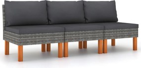 315759 vidaXL Средни дивани, 3 бр, полиратан и евкалиптово дърво масив
