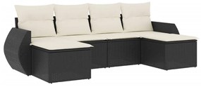 3254053 vidaXL Градински диван с възглавници, 6 части, черен, полиратан