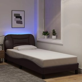 3213665 vidaXL Рамка за легло с LED без матрак Hvar, тъмнокафява, 80x200 см плат
