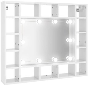 808870 vidaXL Огледален шкаф с LED, бял гланц, 91x15x76,5 см