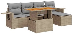 3327139 vidaXL Градински диван с възглавници, 6 части, бежов полиратан