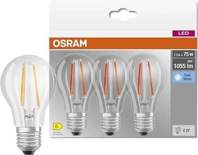 Комплект 3 бр. LED крушки BASE CLASSIC FILAMENT A60 E27/7,5W/230V 4000K - Osram