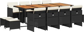 3210627 vidaXL Външен трапезен комплект 13 части с възглавници черен полиратан