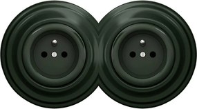 Kliklap - Двойна ретро домашна розетка с рамка 230V зелена