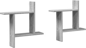 853259 vidaXL Стенни рафтове 2 бр сив сонома 50x12x50 см инженерно дърво