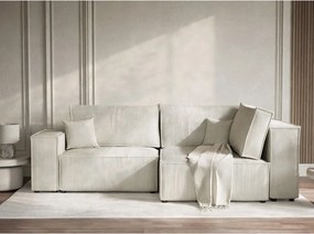 Кремав сгъваем/с място за съхранение ъглов диван от рипсено кадифе (десен ъгъл/L форма) Tonga – Maison de Rêve