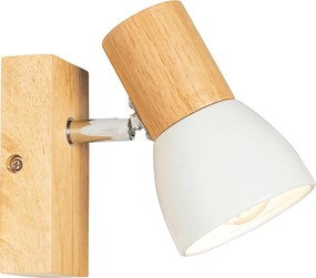 Ръстична стенна лампа дърво с бяла регулируема - Thorin