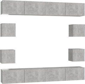 3079069 vidaXL Комплект ТВ шкафове от 8 части, бетонно сиви, инженерно дърво