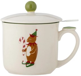 Кремава глинена чаша с коледен мотив с цедка 300 ml Valentin – Bloomingville