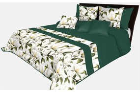 Покривка за легло в изумрудено зелено с цветя от магнолия Ширина: 200 см | Дължина: 220 см